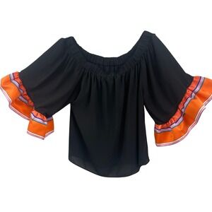 Soft Surroundings Black‎ Off Shoulder Ruffle Sleeve Blouse Women L-XXL Fiesta